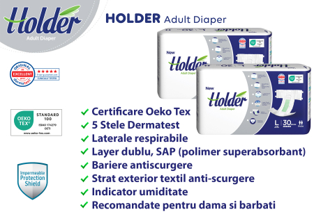 Scutece adulti Holder, marimea L, talie 100-150 cm, 60 buc, 8 picaturi [3]