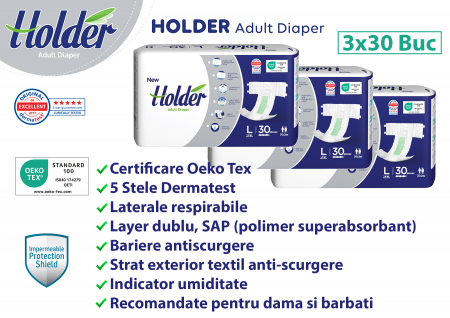 Scutece adulti Holder, marimea L, talie 100-150 cm, 90 buc [2]