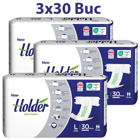 SCUTECE NORMALE - Scutece adulti Holder, marimea L, talie 100-150 cm, 90 buc, 8 picaturi