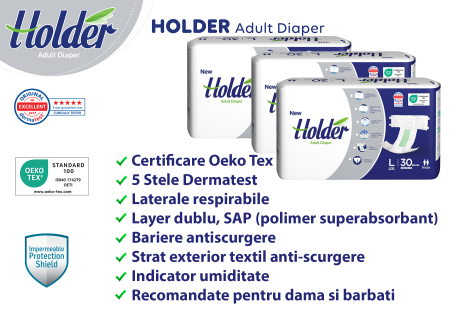 Scutece adulti Holder, marimea L, talie 100-150 cm, 90 buc, 8 picaturi [3]