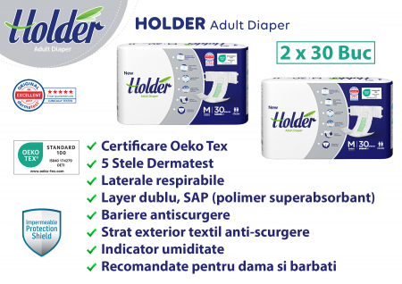 Scutece adulti Holder, marimea M, talie 80-120 cm, 60 buc [2]