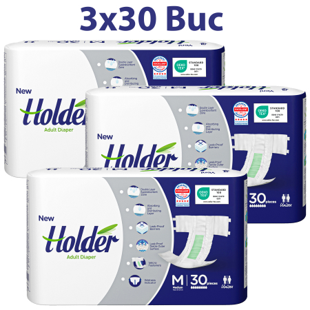 SCUTECE NORMALE - Scutece adulti Holder, marimea M, talie 80-120 cm, 90 buc, 8 picaturi