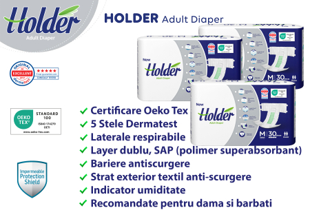 Scutece adulti Holder, marimea M, talie 80-120 cm, 90 buc, 8 picaturi [3]