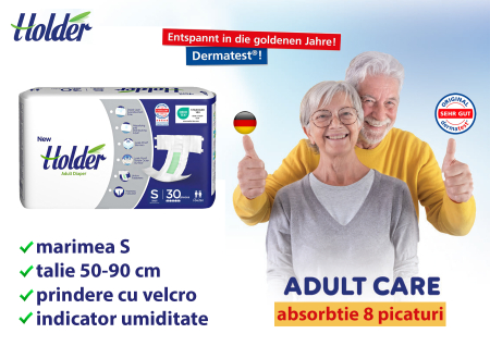 Scutece adulti Holder, marimea S (talie 50-90 cm), 30 buc, 8 picaturi [1]