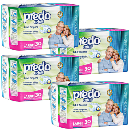 SCUTECE ADULTI - Scutece adulti Predo, marimea L, talie 100-150 cm, 4x30 buc