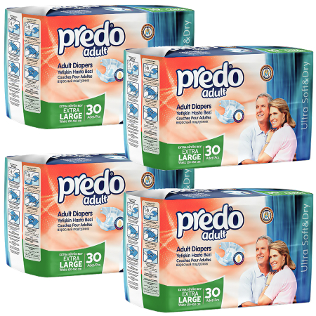SCUTECE ADULTI - Scutece adulti Predo, marimea XL, talie 120-160 cm, 4x30 buc