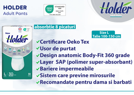 Scutece chilot Holder, adulti marimea L, talie 100-150cm, 30 buc, 8 picaturi [2]
