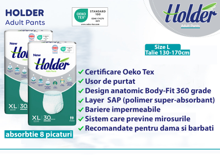 Scutece chilot Holder, adulti marimea XL, talie 130-170 cm, 60 buc, 8 picaturi [3]