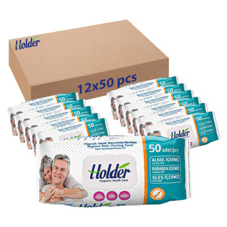 SERVETELE UMEDE - Servetele umede adulti Holder, 12 pachete x 50 buc, cu glicerina hidratanta, inchidere cu capac