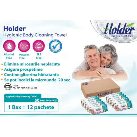 Servetele umede adulti Holder, 12 pachete x 50 buc, cu glicerina hidratanta, inchidere cu capac [1]