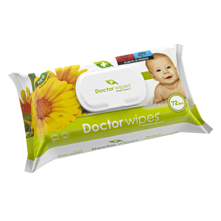 SERVETELE UMEDE - Servetele umede copii Doctor Wipes, 72 buc, Galbenele, inchidere cu capac