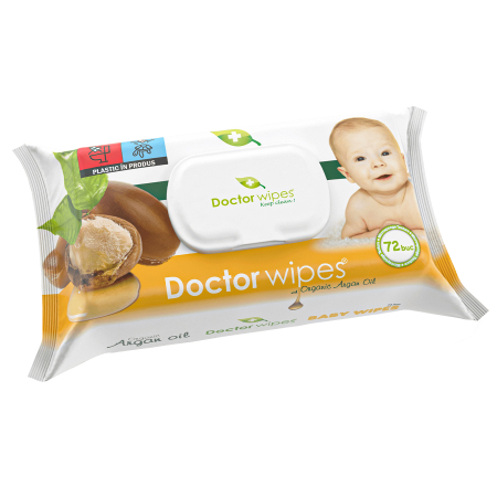 SERVETELE UMEDE - Servetele umede copii Doctor Wipes, 72 buc, cu ulei Argan, inchidere cu capac