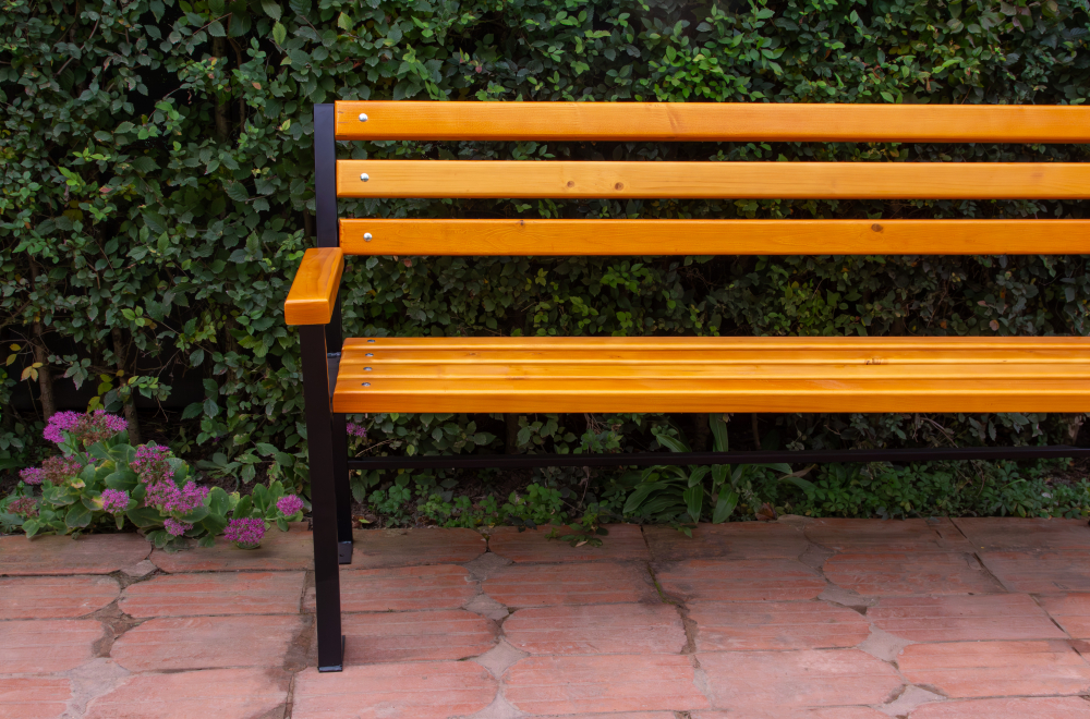 Bancă exterior 160 cm cu spătar și cotiere GAROFIȚA | Lemn fag + metal [5]