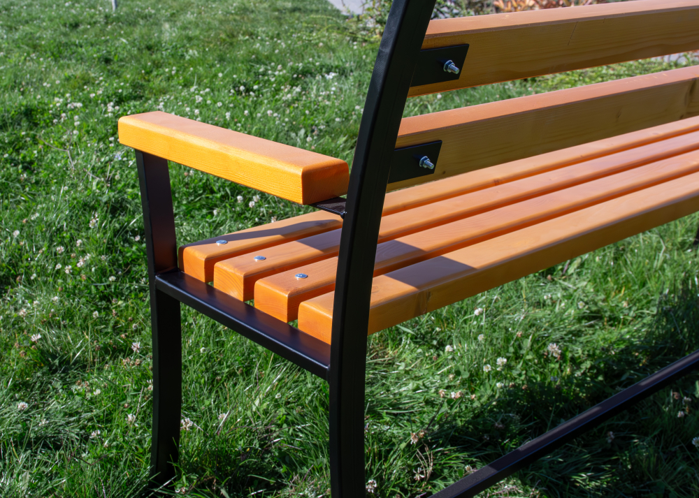 Bancă exterior 160 cm cu spătar și cotiere GAROFIȚA | Lemn fag + metal [4]