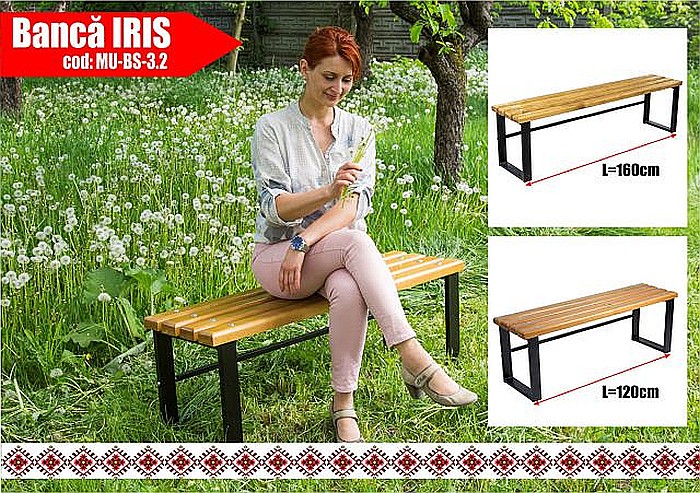 Bancă fără spătar, 2 persoane, IRIS, 120 cm [5]