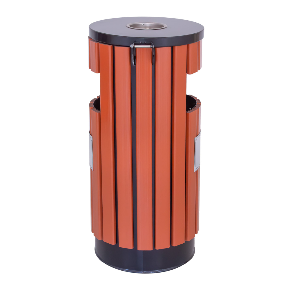 Coș gunoi exterior SALCÂM cilindric | Metal și WPC cu capac [3]