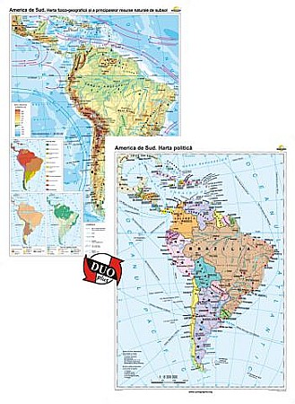 AMERICA DE SUD - America de Sud: Harta fizico-geografica / Harta politica, DUO PLUS