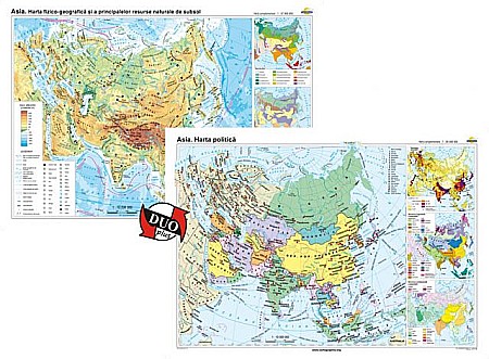 MATERIAL DIDACTIC - Asia: Harta fizico-geografica / Asia: Harta politica - DUO PLUS