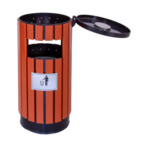 Coș gunoi exterior SALCÂM cilindric | Metal și WPC cu capac [1]