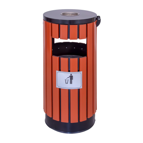 MOBILIER URBAN - Coș gunoi exterior SALCÂM cilindric | Metal și WPC cu capac