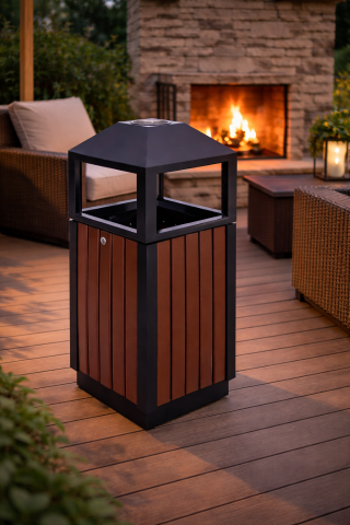 Coș gunoi exterior MAGNOLIA | Metal și WPC, cu recipient interior [5]