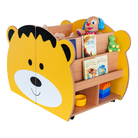 MOBILIER DE DEPOZITARE - Ansamblu Montessori copii tip ursulet din PAL 18 mm cu roti si rafturi pentru gradinita si camera copii