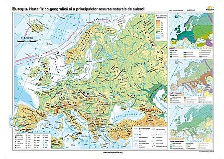 EUROPA - Europa: Harta fizico-geografica si a principalelor resurse naturale de subsol