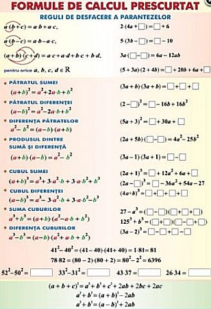 PLANSE MATEMATICA - Formule de calcul prescurtat / Arii (duo)