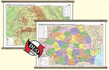 ROMANIA - Romania: Harta fizico-geografica  / Harta administrativa - DUO PLUS