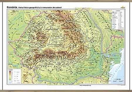 ROMANIA - Romania: Harta fizico-geografica si a resurselor naturale de subsol