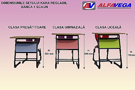 Set individual KARA reglabil color (bancă + scaun) - L [12]