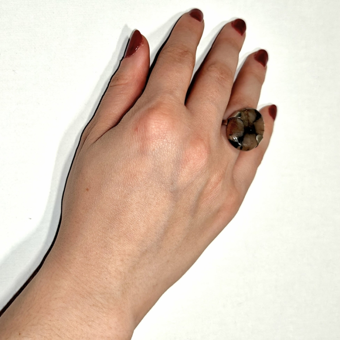 Inel Chiastolit/ Piatra Crucii: reglabil, montat în argint 925 [3]