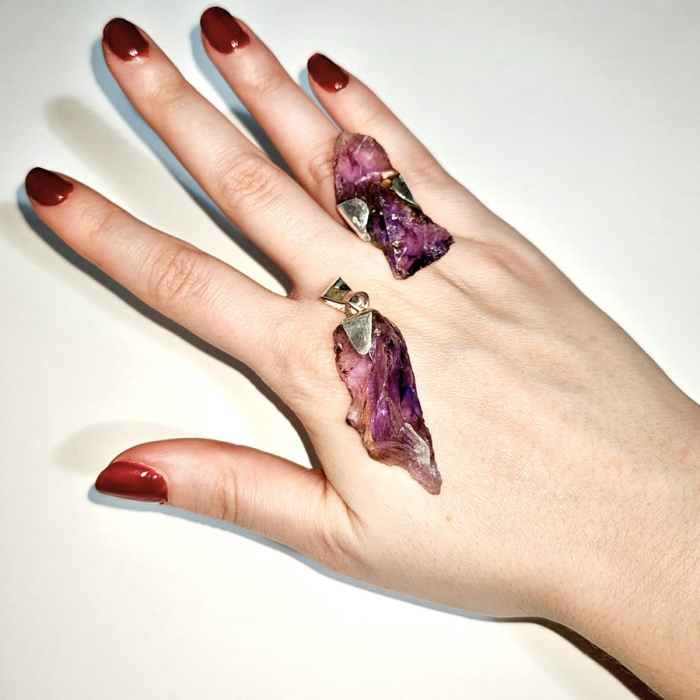 Inel reglabil din Ametist brut, montat în argint [4]