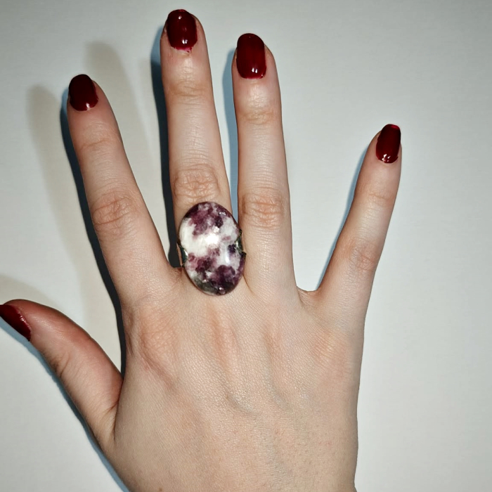 Inel reglabil din Lepidolit, montat în argint 925 [4]