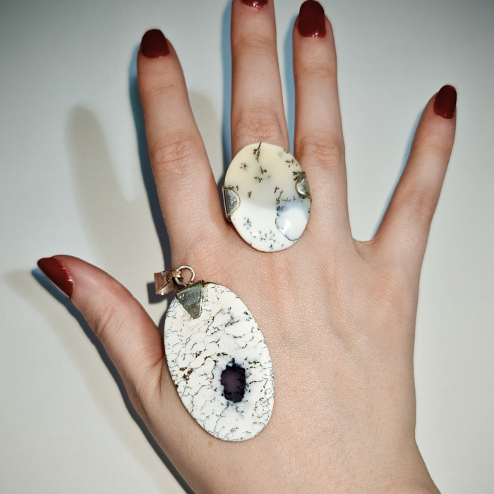 Set Opal Dendritic - pandantiv și inel reglabil, în argint [5]