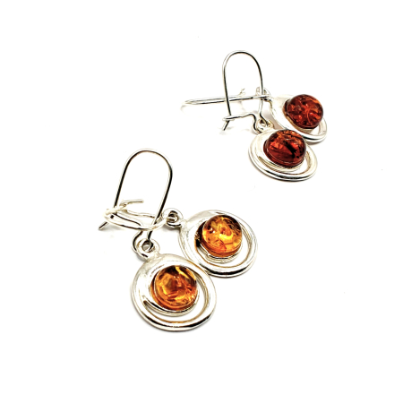 Cercei Chihlimbar, formă rotundă, închidere tip tortiță, montați în argint [3]