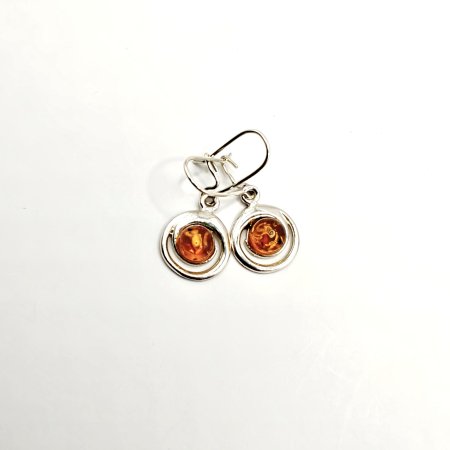 Cercei - Cercei Chihlimbar, formă rotundă, închidere tip tortiță, montați în argint