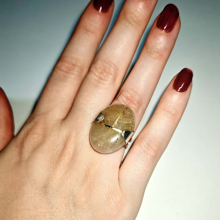 Inel din Cuarț rutilat, reglabil, montat în argint 925 [2]