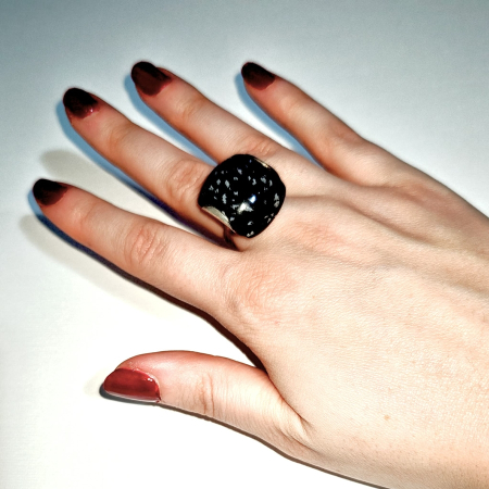 Inel Obsidian Fulg de Nea: reglabil, montat în argint 925 [3]