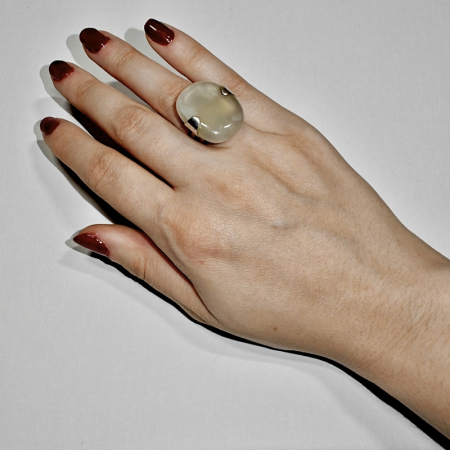 Inel Piatra Lunii, varietatea adular, reglabil, montat în argint 925 [3]