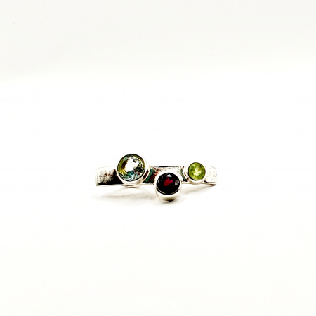 Granat - Pandantiv 3 Pietre: Topaz, Granat, Peridot, montat în argint