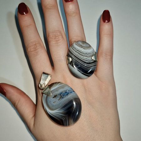 Set Agat - pandantiv și inel reglabil, în argint [3]