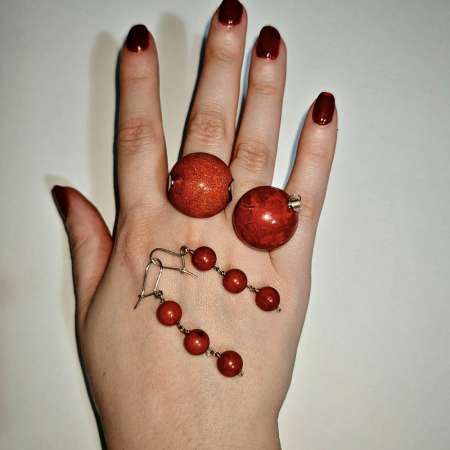 Set Coral Spongios - pandantiv, inel și cercei cu tortiță, în argint [4]