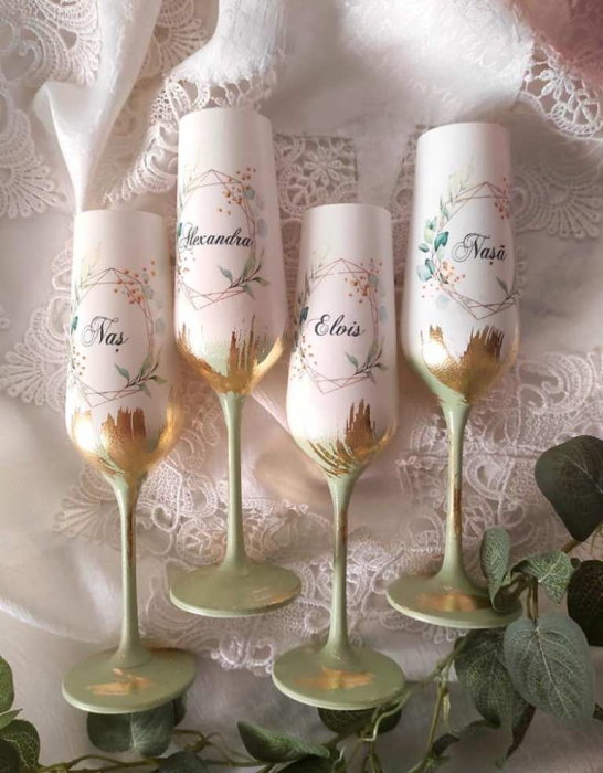 Pahare personalizate nunta - verde auriu [1]