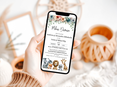 BOTEZ - Invitatie digitala botez Safari Friends