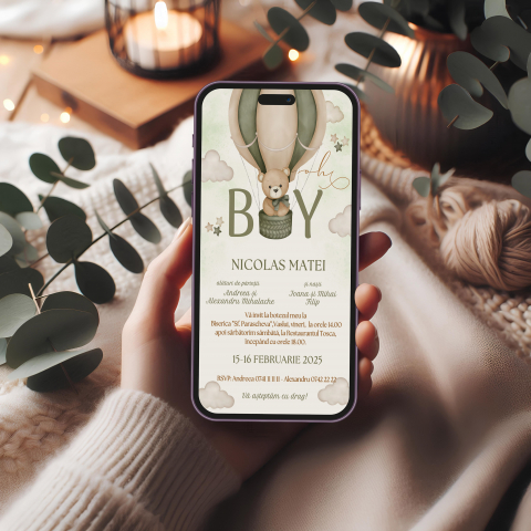 BOTEZ - Invitatie digitala botez Teddy Bear