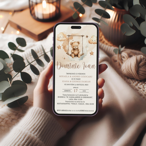BOTEZ - Invitatie digitala botez Ursulet in Leagan