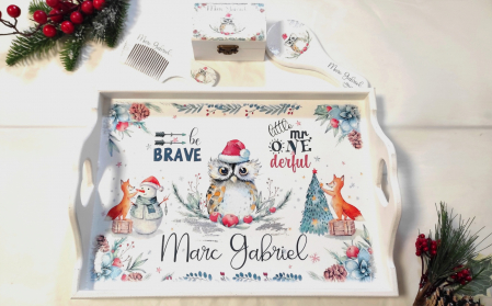 Tăvițe pentru băieți - Mica Bufnita -Set mot personalizat