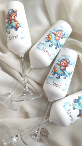 Pahare personalizate botez - Pahare personalizate botez  Ursulet in Avion