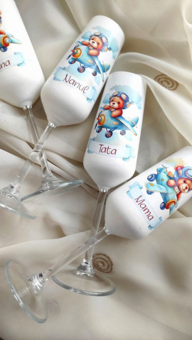 Pahare personalizate botez  Ursulet in Avion [1]